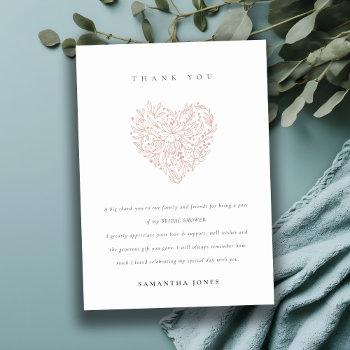 minimal dusky blush floral heart bridal shower thank you card