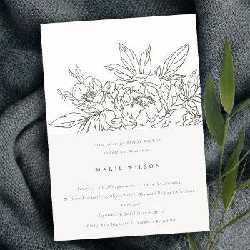 minimal elegant brown floral sketch bridal shower invitation