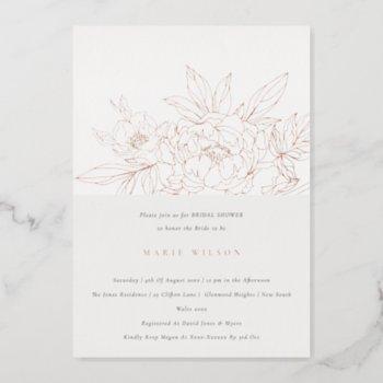 minimal elegant rose floral sketch bridal shower foil invitation