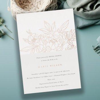 minimal elegant rose floral sketch bridal shower foil invitation