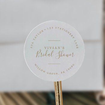 minimal gold bridal shower circular return address classic round sticker