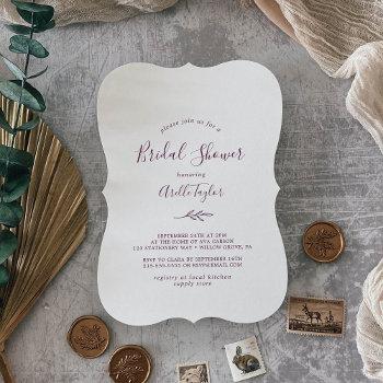 minimal leaf | eggplant bridal shower invitation