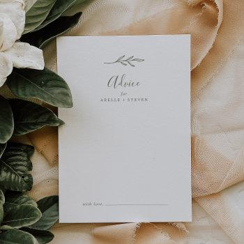 minimal leaf | olive green wedding advice card