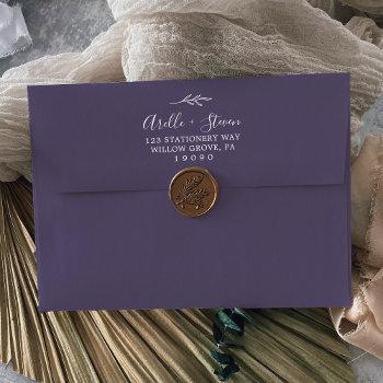 minimal leaf | plum purple wedding invitation envelope
