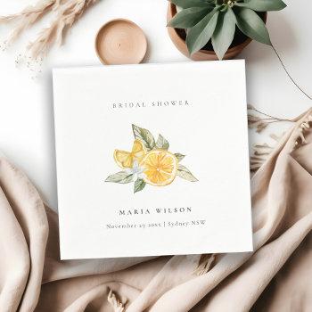 minimal lemon botanical leafy boho bridal shower napkins