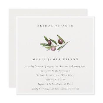 minimal olive branch foliage bridal shower invite