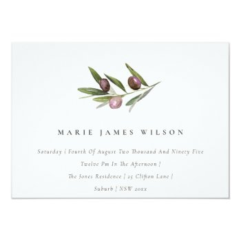Minimal Olive Branch Foliage Bridal Shower Invite Front View
