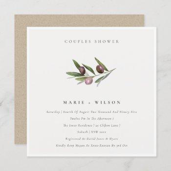 minimal olive branch foliage couples shower invite