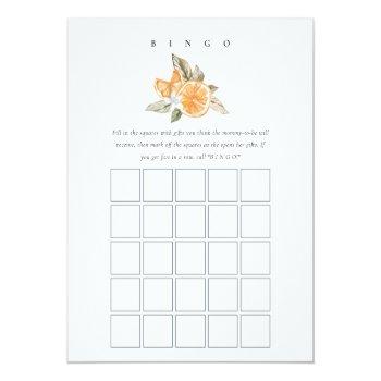 Minimal Orange Botanical Bridal Shower Bingo Game Front View