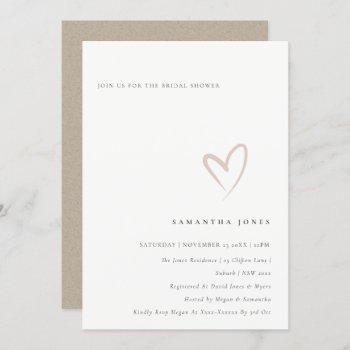 minimal simple blush heart bridal shower invite