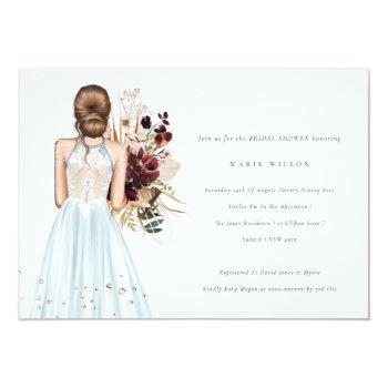 Minimal Sky Blue Wedding Gown Bridal Shower Invite Front View