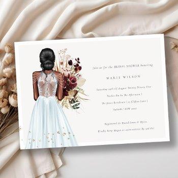 minimal sky blue wedding gown bridal shower invite