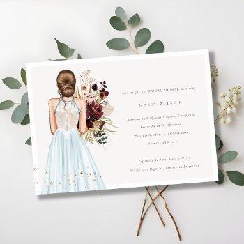 minimal sky blue wedding gown bridal shower invite