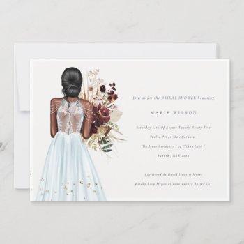minimal sky blue wedding gown bridal shower invite