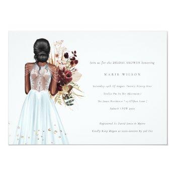 Minimal Sky Blue Wedding Gown Bridal Shower Invite Front View