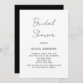 minimalist black and white tie bridal shower invitation