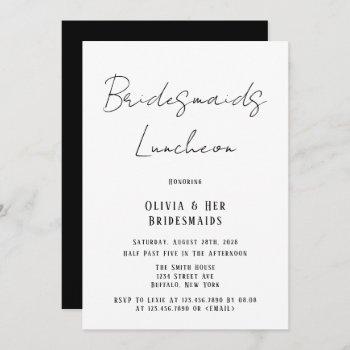 minimalist black & white tie bridesmaids luncheon invitation