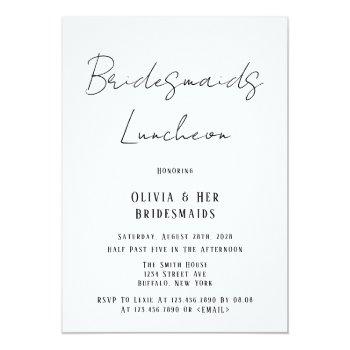 Minimalist Black & White Tie Bridesmaids Luncheon Invitation Front View