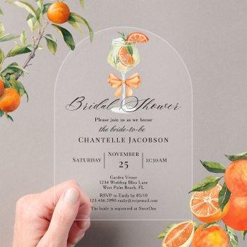 minimalist chic orange spritz bow bridal shower  acrylic invitations