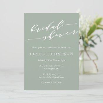minimalist classic dusty sage green bridal shower invitation