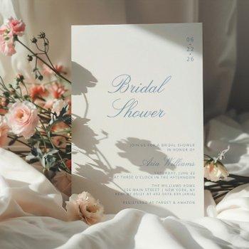minimalist dusty blue calligraphy bridal shower invitation