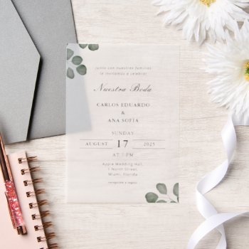 minimalist elegant bilingual spanish wedding vellum invitations