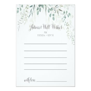 Minimalist Green Eucalyptus Wedding Advice Card Front View
