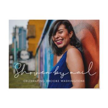 minimalist handwritten bridal shower by mail photo postcard