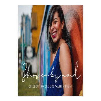 Minimalist Handwritten Bridal Shower By Mail Photo Postcard Front View