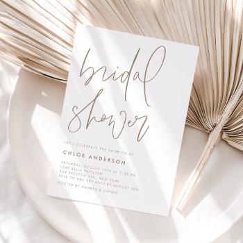 minimalist handwritten script taupe bridal shower invitation