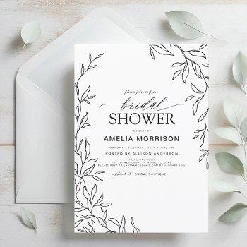 minimalist leaf modern black & white bridal shower invitation