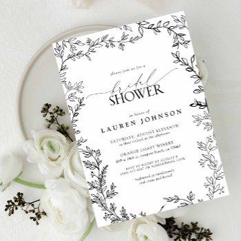 minimalist leaf modern black & white bridal shower invitation