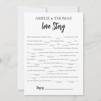 minimalist love story bridal libs game card