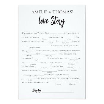 Minimalist Love Story Bridal Libs Game Card Front View