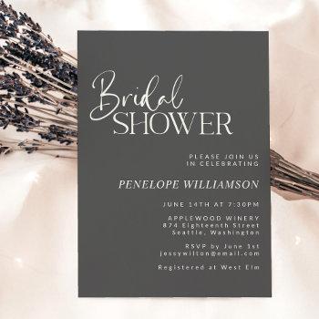 minimalist modern black script bridal shower invitation
