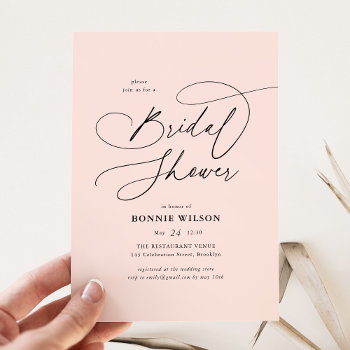 minimalist modern calligraphy blush bridal shower invitation