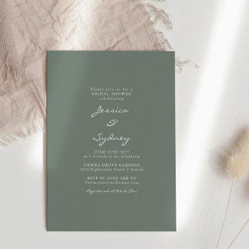 minimalist modern dark sage green bridal shower invitation