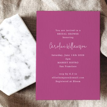 minimalist modern orchid magenta bridal shower invitation