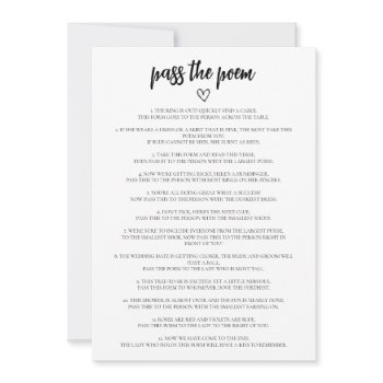 minimalist pass the poem bridal shower game card
