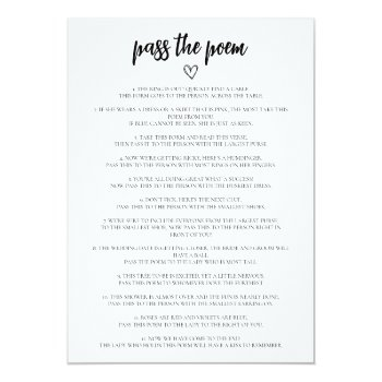 Minimalist Pass The Poem Bridal Shower Game Card Front View