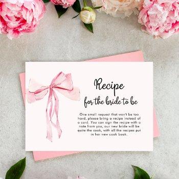minimalist pink bow recipe bridal shower enclosure card