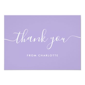 Minimalist Script Lavender Wedding Shower Birthday Thank You Card Front View