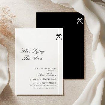 minimalist she's tying the knot bow bridal shower  invitation