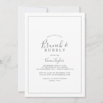 minimalist silver brunch and bubbly bridal shower invitation