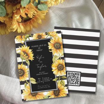 minimalist sunflower black stripe wedding shower invitation