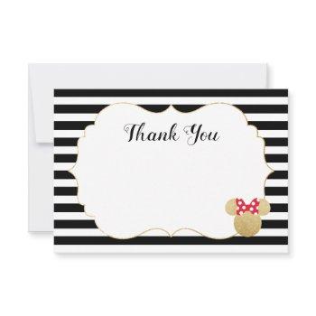 minnie mouse gold striped bridal shower thank you card