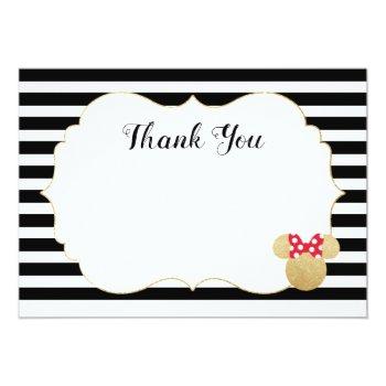 Minnie Mouse Gold Striped Bridal Shower Thank You Card Front View