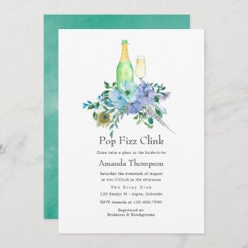 mint and blue boho pop fizz clink bridal shower invitation