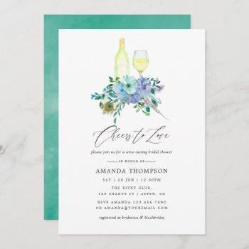 mint and blue boho wine tasting bridal shower invitation