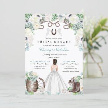 mint green and white western bridal shower  invitation